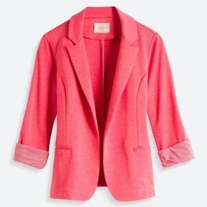 Skies Are Blue Coral Pink Knit Blazer Sz XXL Striped Cuff Jacket Stretch Office